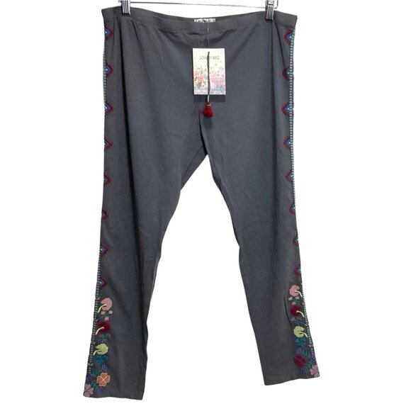 Johnny Was Clover Embroidered Leggings Charcoal Gray Floral Trim NWT XL MSRP 175 - Picture 3 of 8